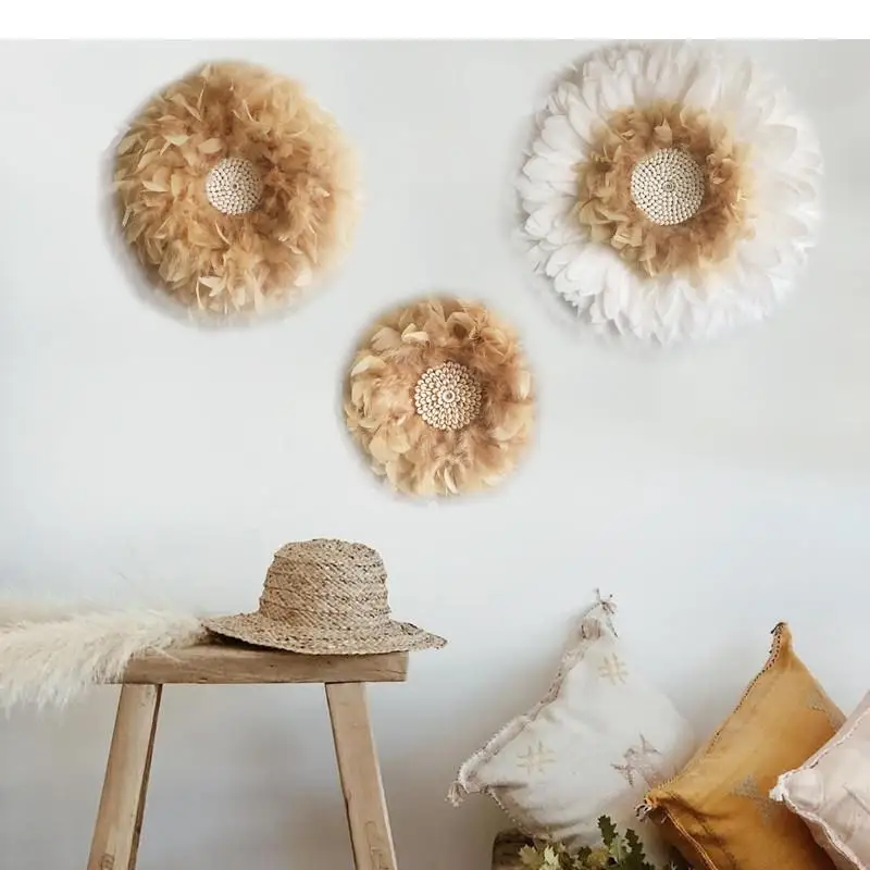 

Feather Wall Ornaments Straw Weaving Flowers Crafts Flower Decorative Hanging Pictures Aesthetic Room Decor Backdrop Display