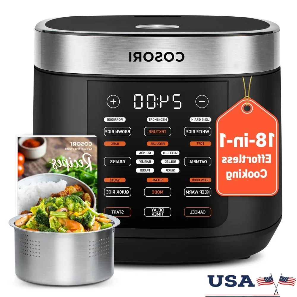 Olla arrocera peluda lógica, 10 tazas, 18 funciones, 24 horas, mantiene el calor rápido, máquina para hacer arroz, cesta vaporera de acero inoxidable, olla de cocción lenta