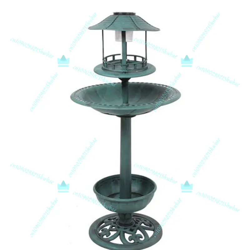 

Outdoor Garden Solar Bird Bath with LED Lights Antique Style Plastic Bird Feeder Bathing Fountain for Birds