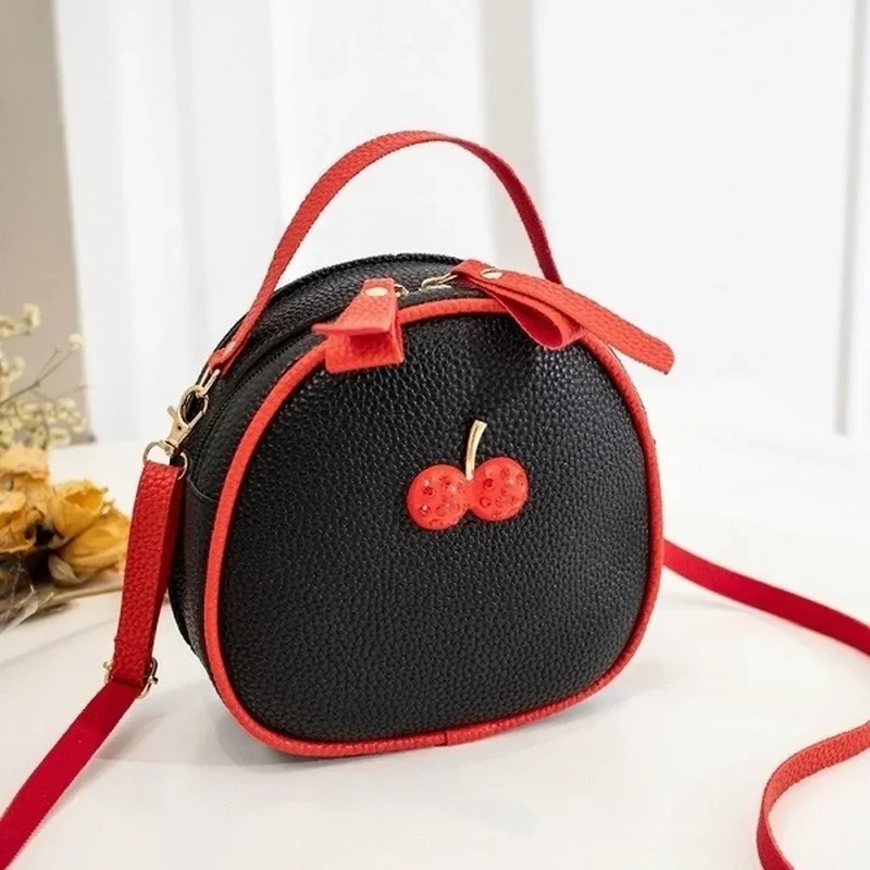 Litchi Pattern Contrast Color Cherry Small Backpack 2024 New Women's One-shoulder Messenger Mobile Phone Bag