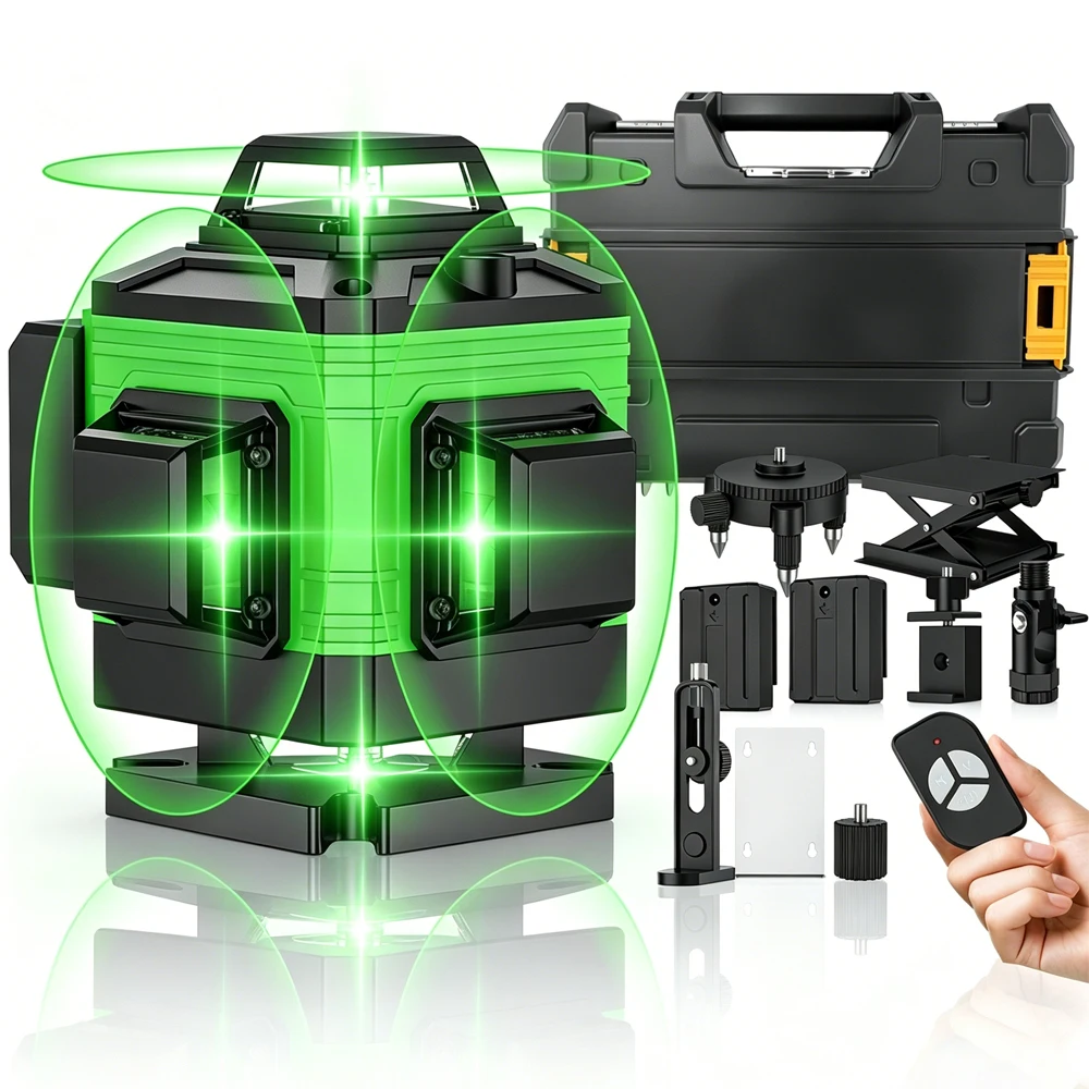 16-Linien 4D-Lasernivelliergerät, grüne Linie, selbstnivellierend, 360° horizontal & vertikal, professionelles Baugerät