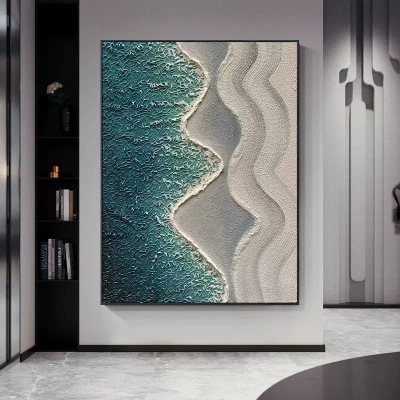 Wall Decor Art Canvas Paintings Picture Unframed Acrylic 3D Sea Wave Abstract Texture Unframed  Thick Oil Painting Hotel Artwork