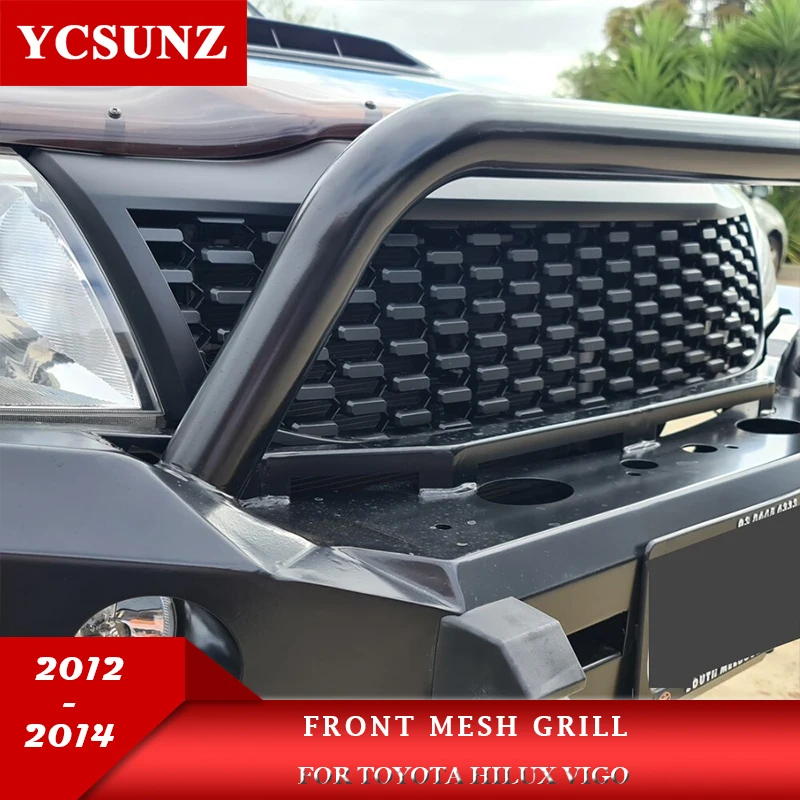 

ABS Black Front Mesh Grill For Toyota Hilux Vigo 2012 2013 2014 Double Cab Car styling Ycsunz