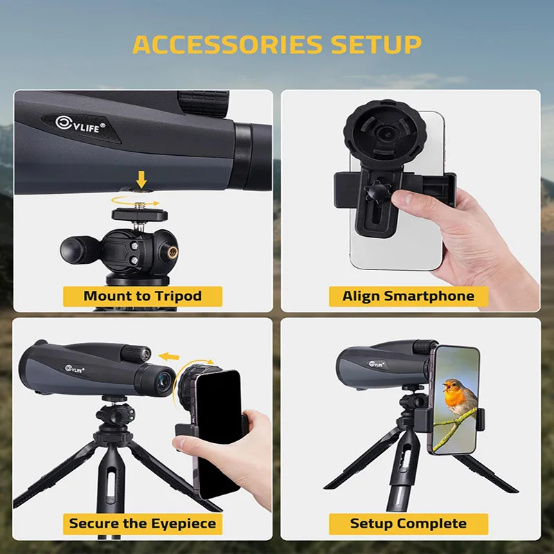 منظار أحادي 12 × 60 للبالغين عالي الطاقة مع محول الهاتف الذكي BAK4 Prism FMC عدسة ترايبود حزام اليد وشملت المشي لمسافات طويلة في الهواء الطلق