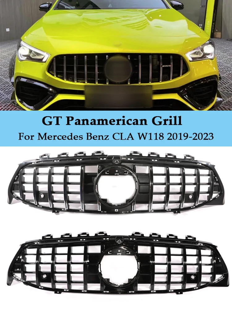 Panamerican Front Bumper GT Grille For Benz CLA W118 C118 2019-2023 AMG CLA200 CLA250 CLA260 CLA45 Pre-Facelift With Camera