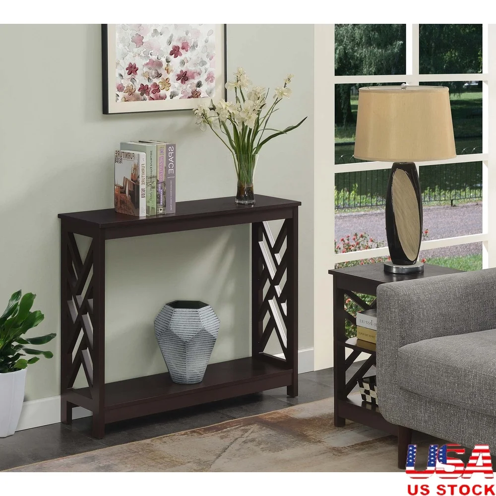 

Modern Console Table with Storage Shelf Unique Design Living Room Entryway Office Easy to Assemble