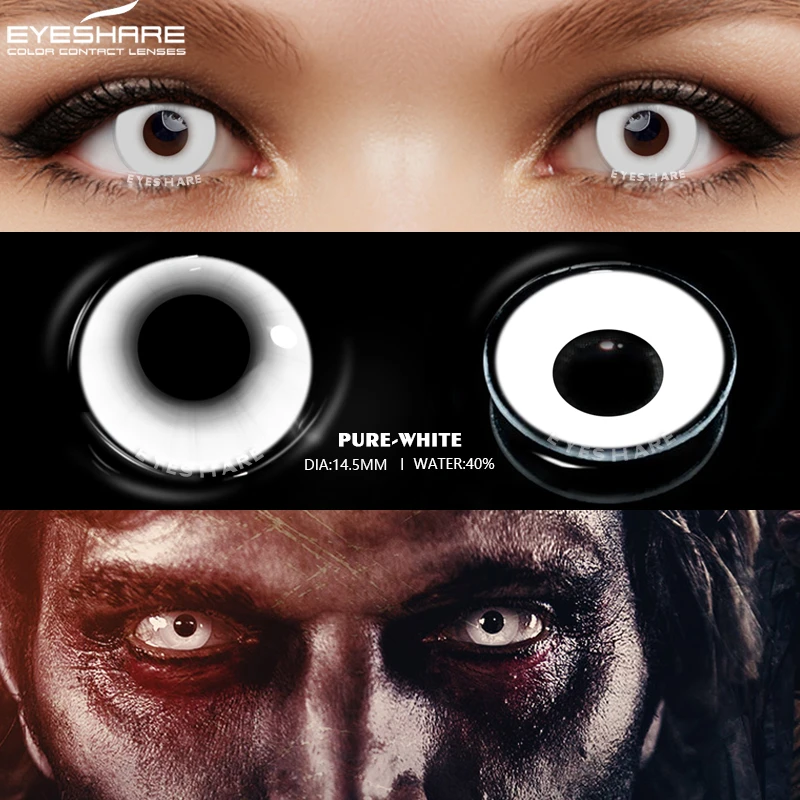 EYESHARE 1Pair Halloween Cosplay Colored Contacts Lenses for Eyes Anime Eyes Lenses White Lenses Fashion Black Contacts Lenses