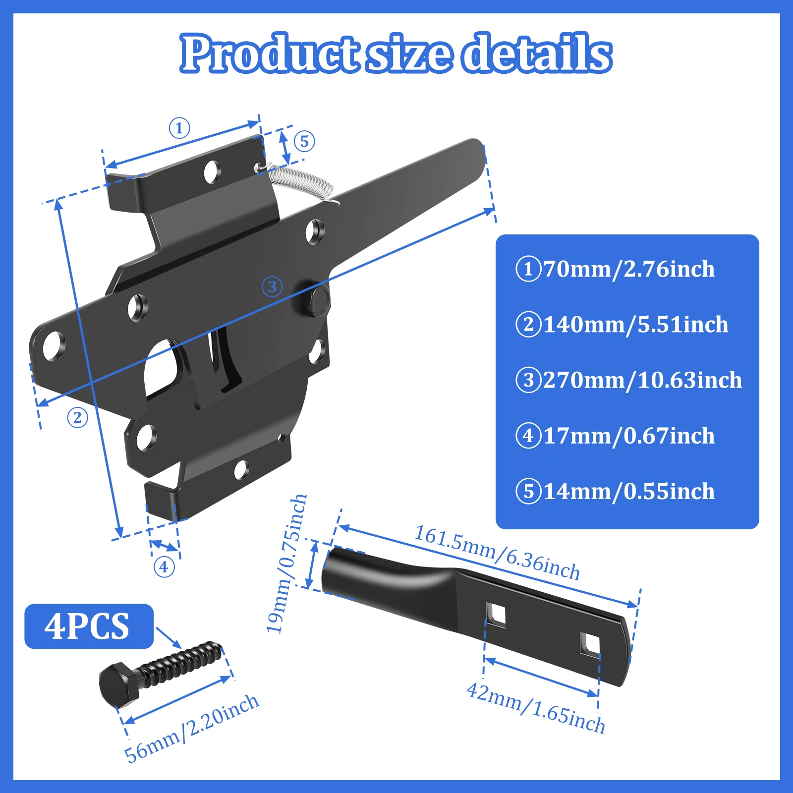 Self-Locking Gate Latch Post Mount Automatic Gravity Lever Gate Latch for Wooden Fence Steel Gate Latch to Secure Yard Garden