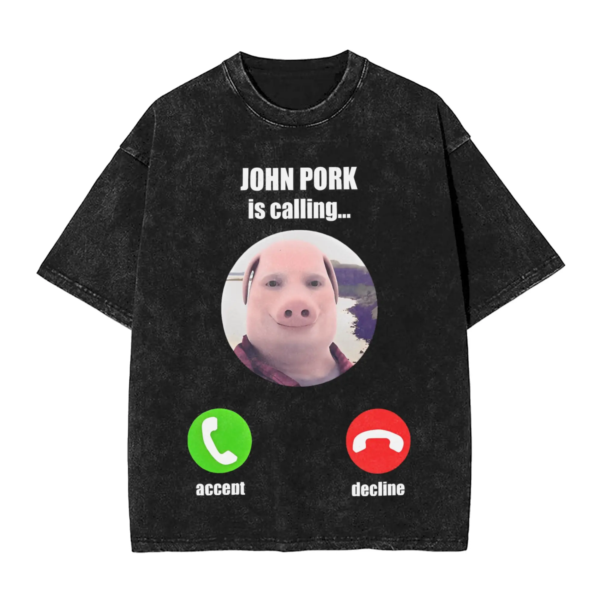 John Pork Is Calling Funny Meme T Shirt Men's  Pure Cotton Vintage T-Shirts Crewneck  Tees Short Sleeve Clothes Big Size