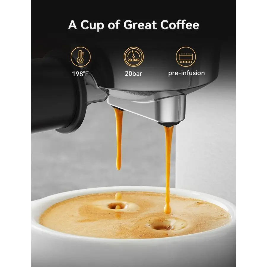 ماكينة اسبريسو 20 بار، ماكينة صنع اسبريسو مدمجة للغاية من الفولاذ المقاوم للصدأ ماكينة قهوة احترافية اسبريسو مع مضخم بخار كهربائي #4