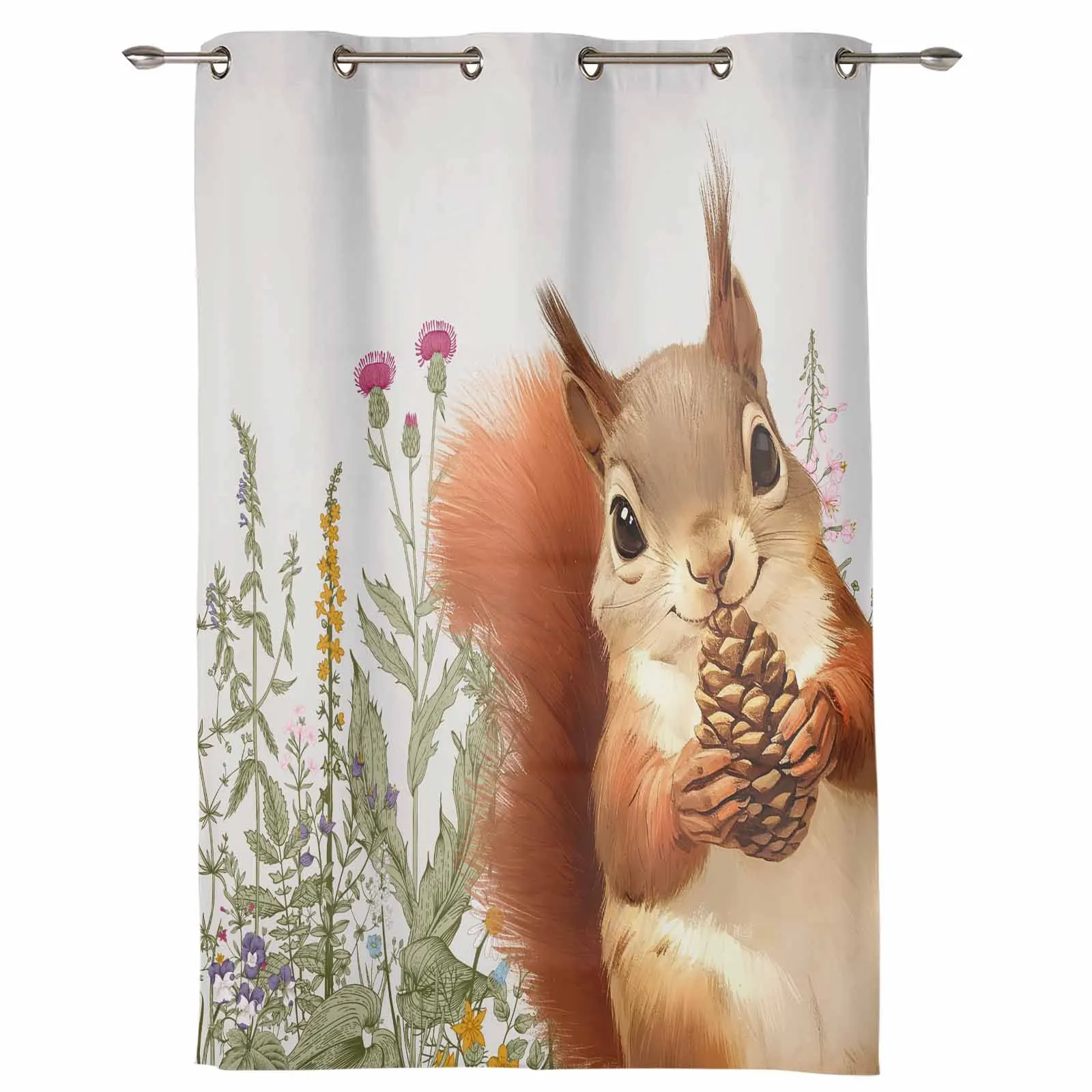 Autumn Herbaceous Plant Squirrel Modern Window Curtains for Living Room Bedroom Curtain Home Decor Balcony Drapes