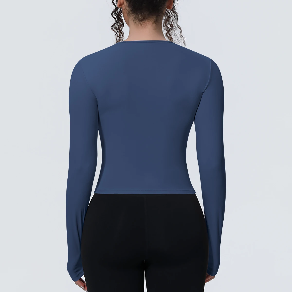 1 Stück Schlankes Casual Sommer Yoga Langarm-Oberteil für Damen, Fitness-Sport-Laufshirt mit Schnelltrocknung, Einfarbiges Trainingsshirt – Detail 24