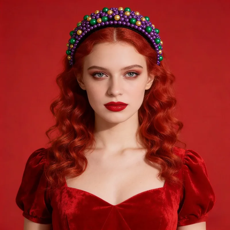 

1pcs Valentine Carnival Sponge Imitation Pearl Hair Hoop for Masquerade Party Festival Decorative Hair Accessory