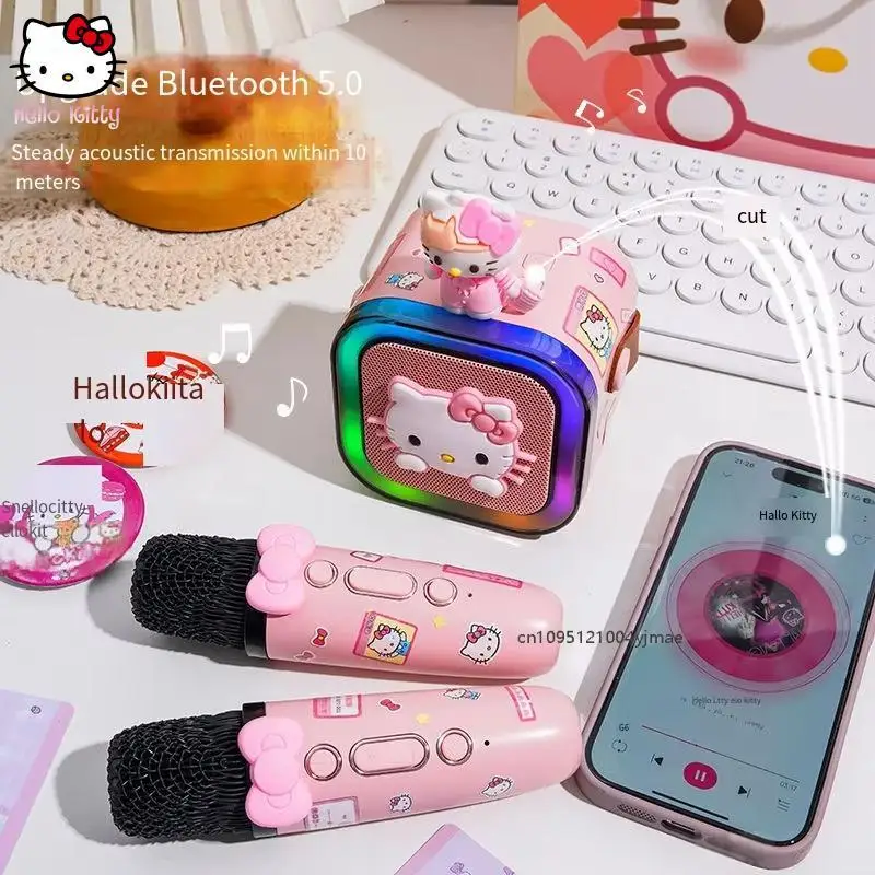 New Sanrio Karaoke Machine Anime Hello Kitty Wireless Bluetooth Speaker Cute Kuromi Usb Music Player Microphone Kid Gift Kawaii