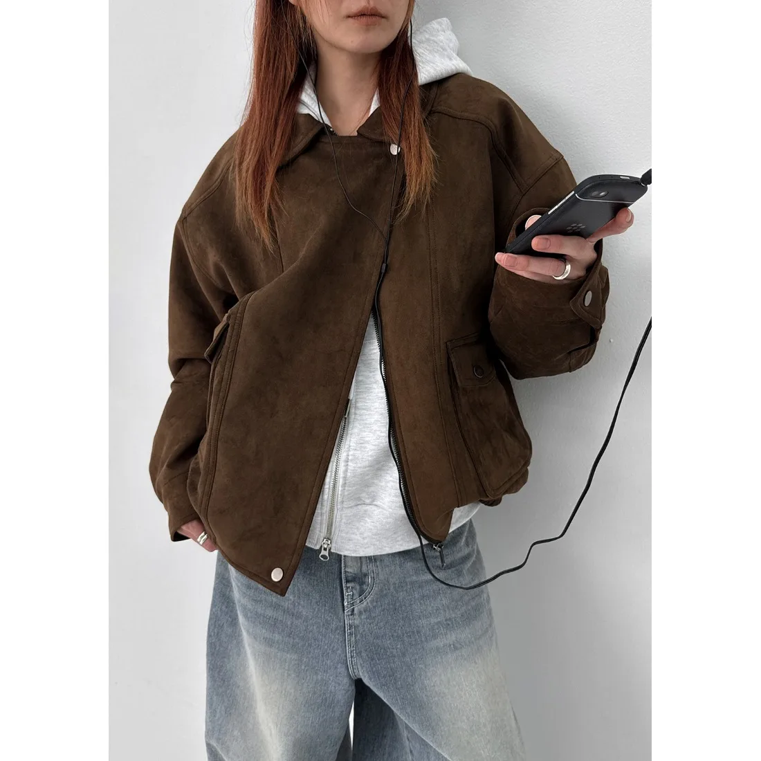 

Thiened Cotton Plaid Loose Long Sve Jaet Women's Faionable Winter Vintage Suede Coat Korean Sle Regular Fit Coat