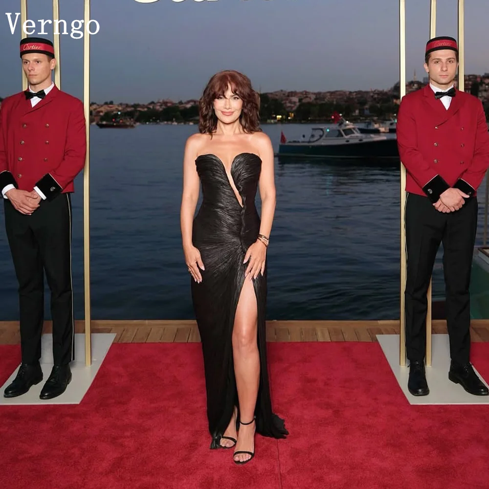 Verngo Black Chiffon Evening Dresses Sweetheart Sexy Side Slit Mermaid Formal Occasion Dress Elegant Prom Gowns Customized