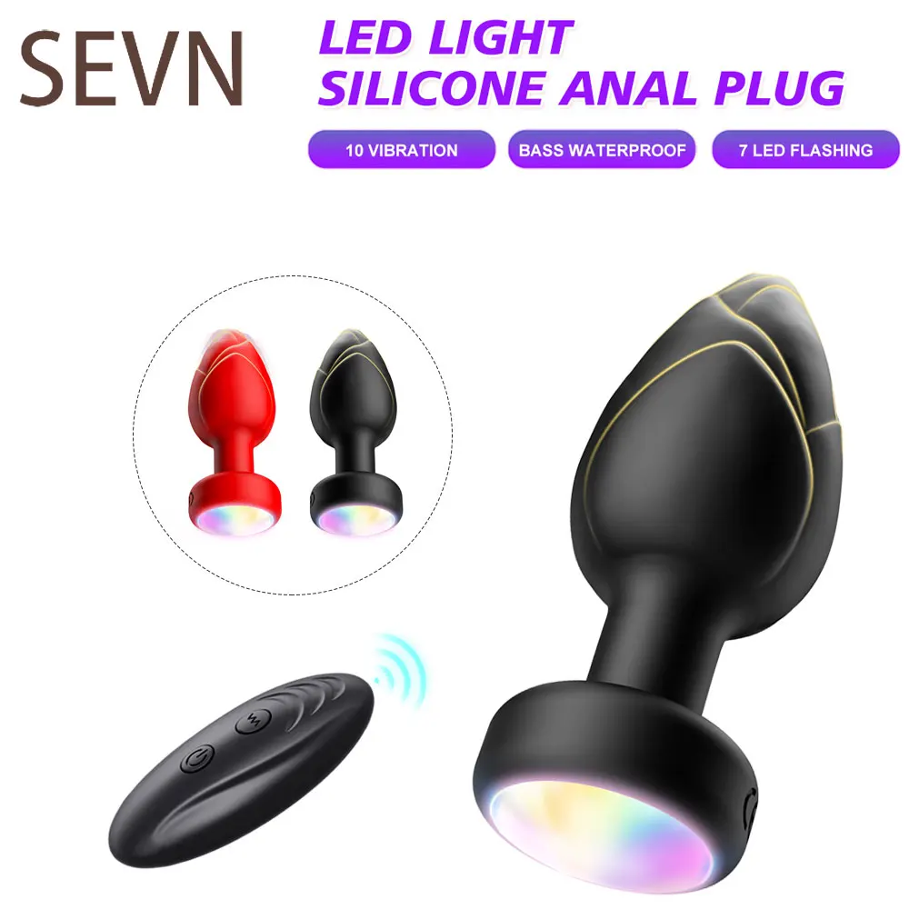 LED Colorful Light Butt Plug for Women Men Anal Plug Vibrator Wireless Remote Control Buttplug Prostate Massager Adults Sex Toys