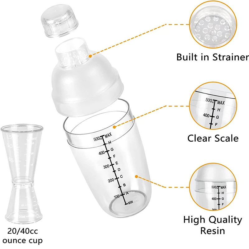 Lmetjma Plastic Cocktail Shaker Set Drinkmixer Met Marker Heldere Drank Shaker En Meet Jigger Set Ounce Cup Jt25