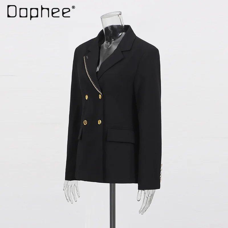 High-end Fashion Suit for Women Elegant Commuting Style Simple Slim Solid Color Versatile Single-breasted Cross-collar Blazer
