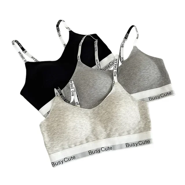 

American Casual Sporty Style Bra, Seamless Nude Feel Without Underwire, Black and White Color Bra KUCLUT