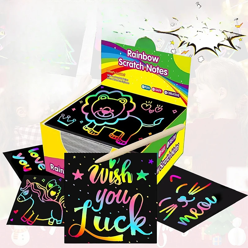 Skizzenbücher, grenzüberschreitendes, verpacktes Kratzpapier für Kinder, 100 Blatt, Puzzle-Spielzeug, bunte Graffiti-Kratzzeichnungen