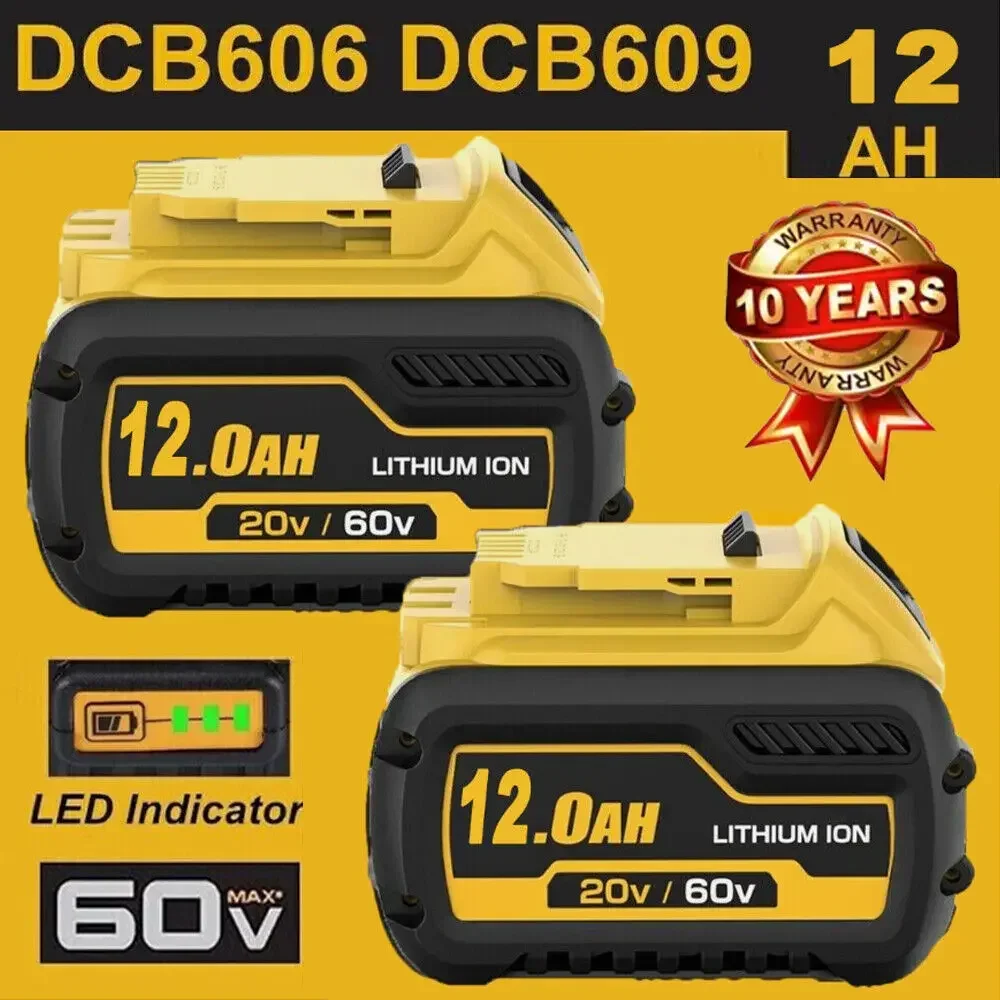 6.0Ah 9.0Ah 12Ah 60V For Dewalt 18V 20V Battery DCB609 Replacement DCB200 Li-ion Power Tool For Dewalt Batteries With LED Lamp