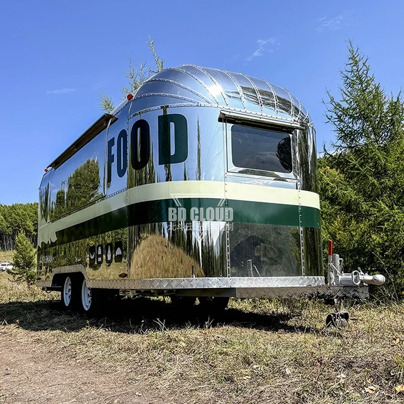 Stainless steel mirror breeze dining car multi-functional large food truck mobile camper