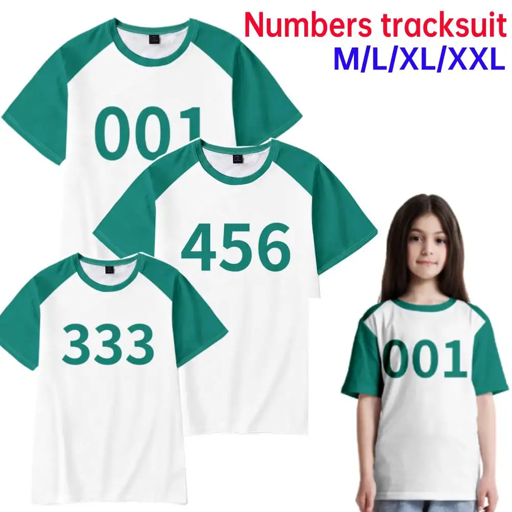 Calamari Game Cosplay Costume Numbers T-shirt Player 456 333 001 Party Clothes Adult Player Costume for Men Women