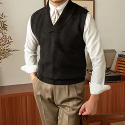 Men Autumn Winter Sleeveless Knitted Vest Casual Business Slim-fitting Men's Sweater Knitwear Top V Neck