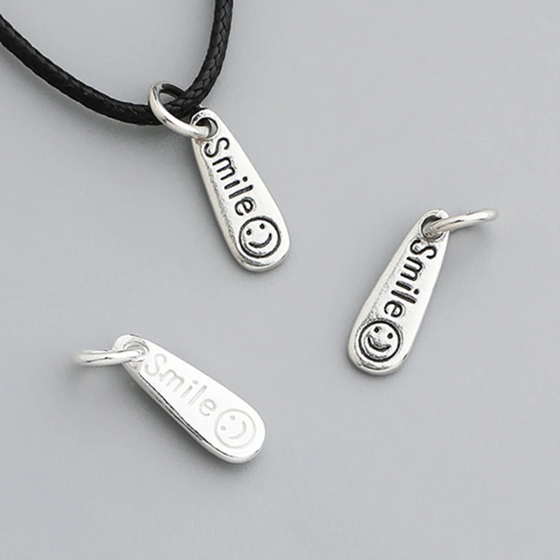 

1 шт./лот, стерлинговое серебро 925 пробы, счастливое лицо, улыбка, овальная бирка, подвески 13,3x4,5 мм, женские/мужские браслеты «сделай сам», ожерелье, прокол, серебряный кулон