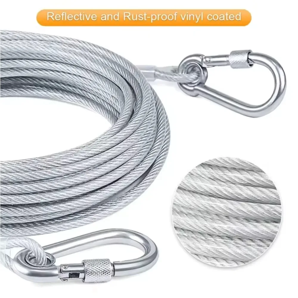 Double-headed Dog Tie Out Cable Leash ,raction rope with metal buckle steel wire anti-rust training collar,Outdoor Dogs Strap