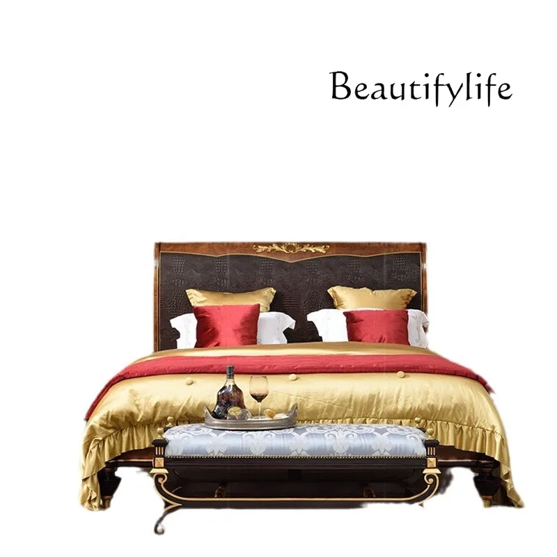 Luxury court English solid wood double bed neoclassical European 1.8 leather wedding bed bedroom