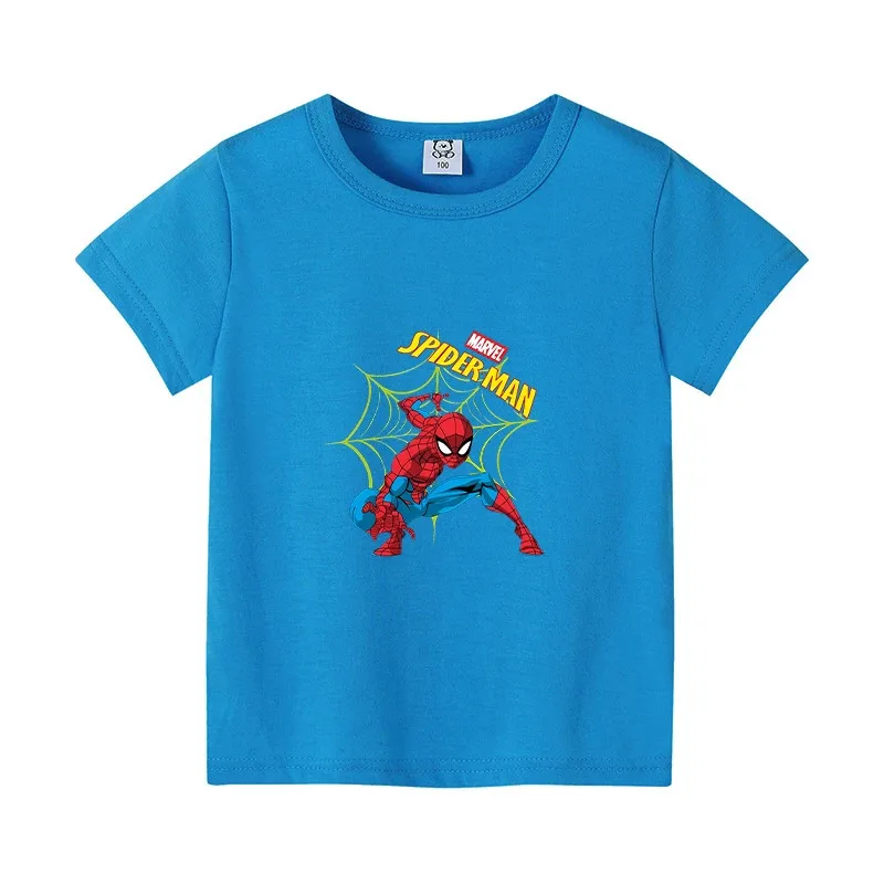 سبايدرمان الاطفال فتاة تي شيرت أنيمي لعبة الكرتون طباعة الطفل تيز القطن لطيف تي شيرت ملابس قصيرة الأكمام لطيف هدية عيد ميلاد