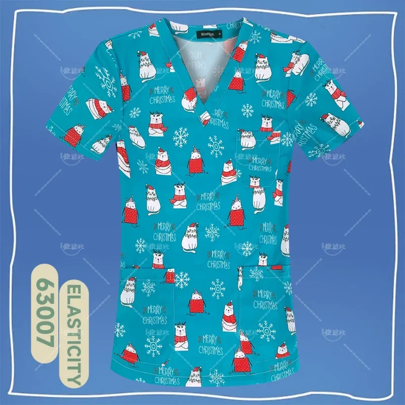 New Santa Scrubs Medical Uniforms Women Men Nurse Accessories Clinical Uniform Dentist Work Blouse Vet Spa Christmas Scrubs Tops