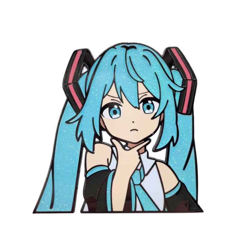 Hatsune Miku Broche de metal periférico, segundo Yuan Imitação Esmalte Glitter, Decoração Escolar, Brinquedos Emblema, Presente de aniversário para crianças