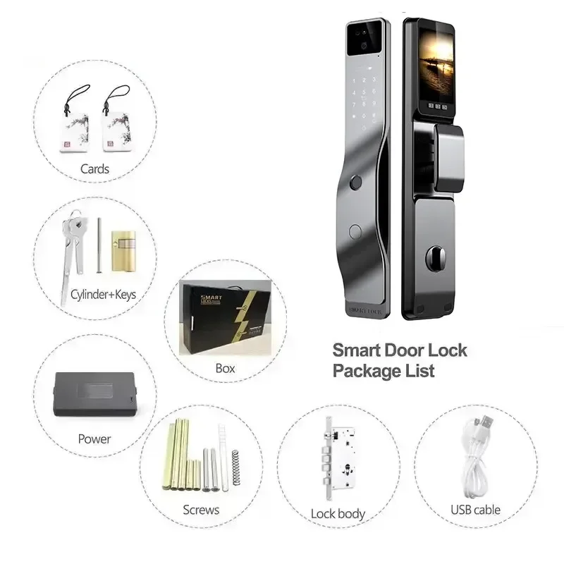 3D Face Recognition Fully Automatic Smart Door Lock With Camera Fingerprint Magnetic Card Password Key Unlock