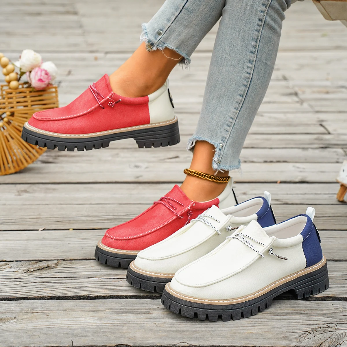 

Thick Sole Color Block Loafers | Comfortable Casual Shoes Daily Wear