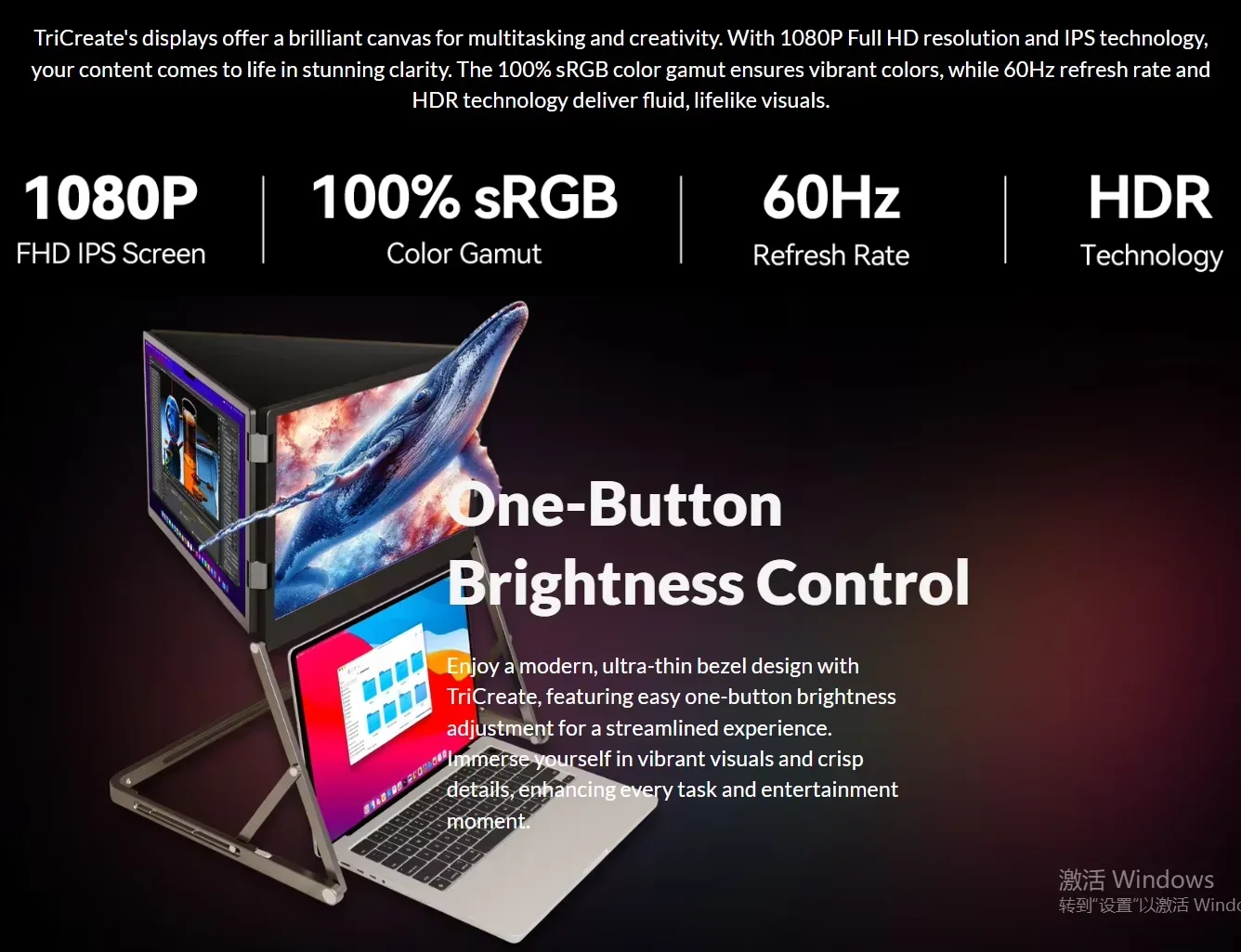 

TriCreate Screen Monitors 15.6 Inch Portable Quad Monitor with 1080P FHD USB-C Dual Interface IPS TFT Panel Type Aluminum Travel