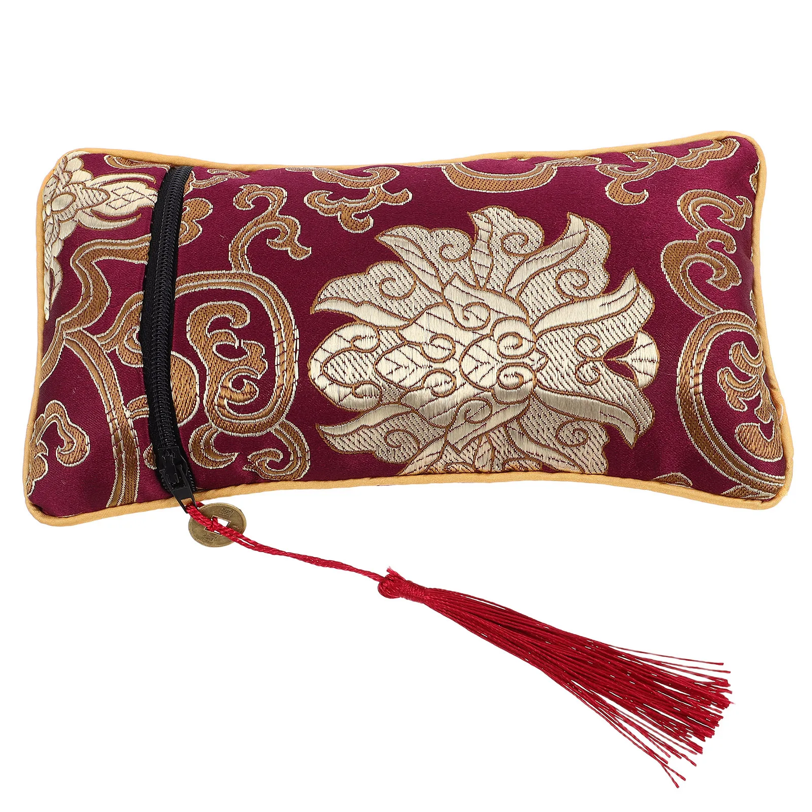 

Chinese Style Brocade Scriptures Bag Multi-Use Small Book Jewelry Pouch Organizer Buddhist Storage Embroidery Brocade Decorative