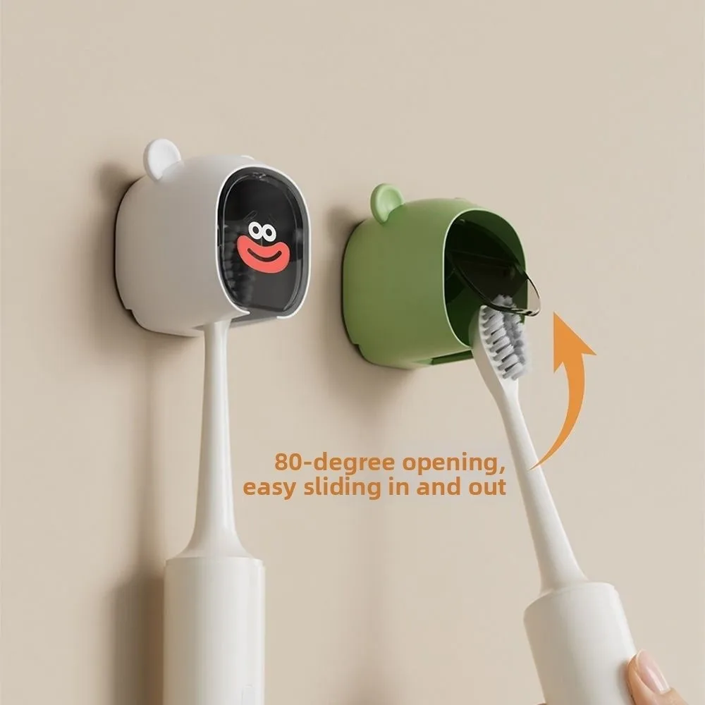 Cute Dustproof Toothbrush Holder Flip-top Wall Mounted Toothbrush Rack Toothbrush Storage Box