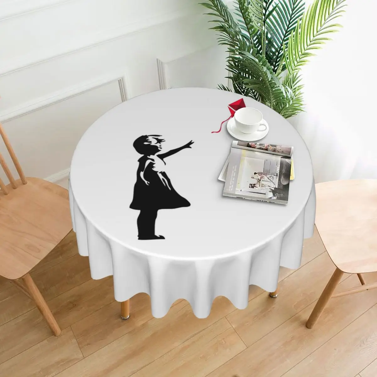Ethereum X Banksy Balloon Girl Nappe ronde imperméable à l'huile pour événements de cuisine Couverture de table à manger 60 pouces