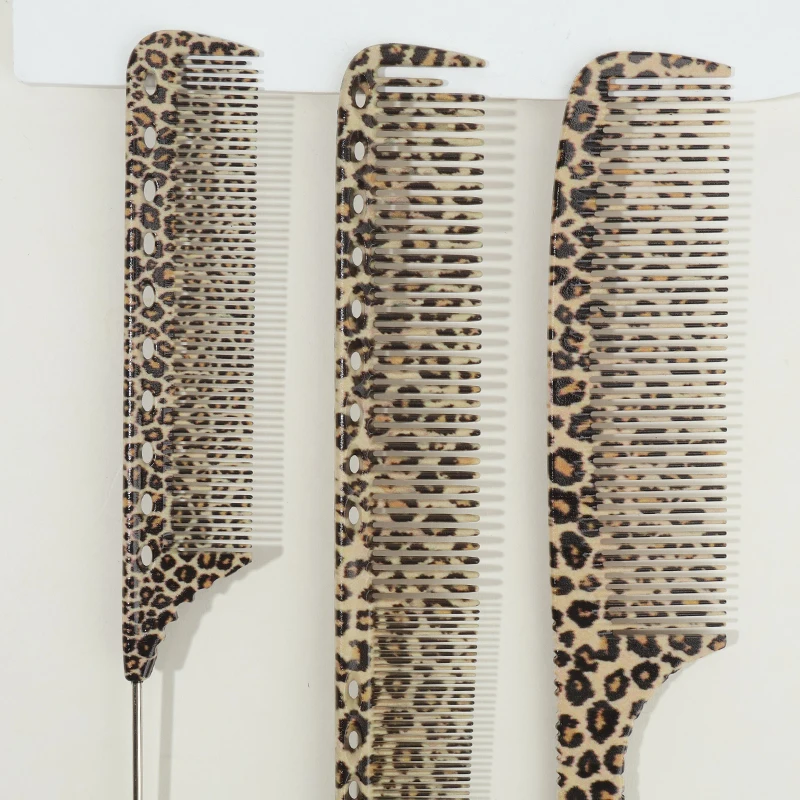 مجموعة واحدة إلى ثلاث قطع: مشط شعر بطبعة جلد الفهد الأصفر، مشط برأس مسطح، مادة ABS متينة + مقبض معدني ABS #4