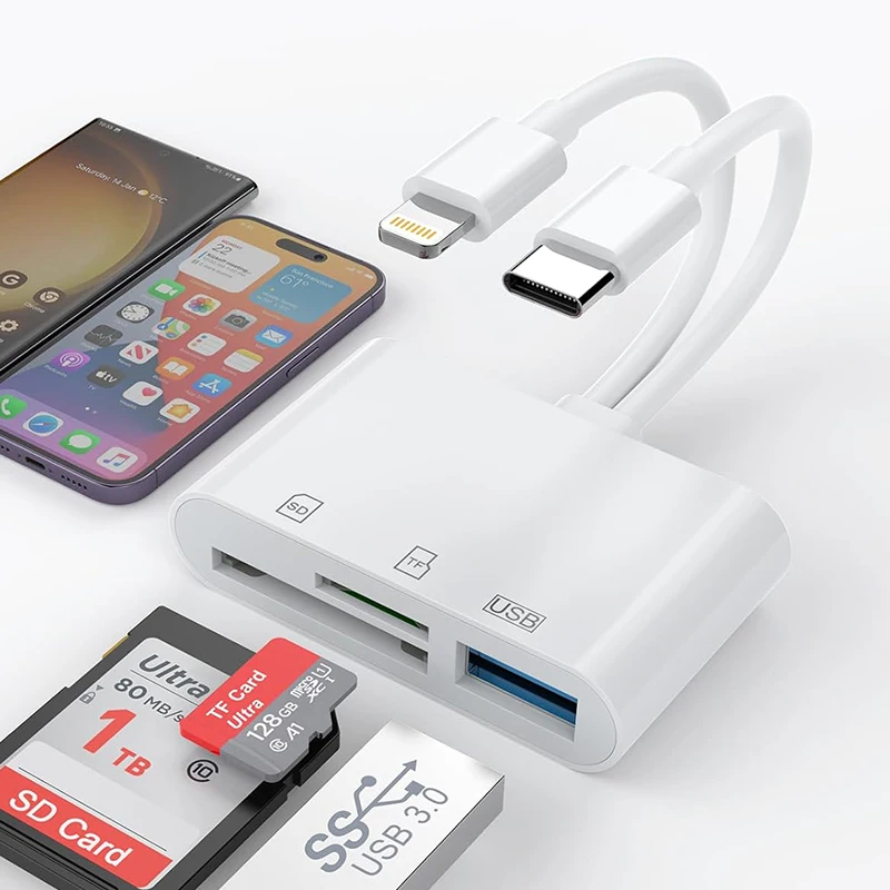 KUTOU 3 في 1 قارئ بطاقات SD البرق USB C نوع C إلى SD TF قارئ بطاقات محول الذاكرة آيفون ماك بوك سامسونج هواوي Xiaomi