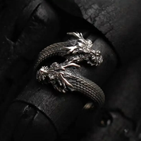 Double Headed Dragon Rings for Men Women Trend Punk Adjustable Male Ring Vintage Hip Hop Charm Accessories Resizable