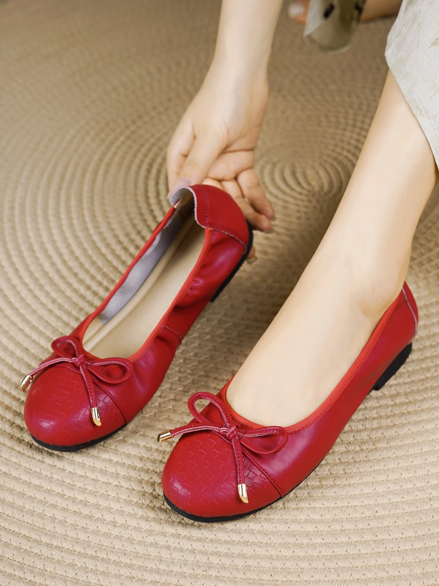 soft-bot-bean-oe-women's-faion-flat-slip-on-ballet-oes-large-size-43-real-leather-comfortable-daily-wear-spring-autumn