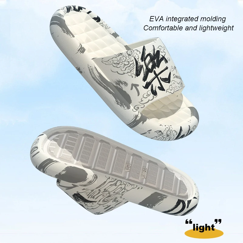 Zapatillas de verano para hombre y mujer, sandalias de playa con estampado de moda, suela gruesa de EVA, chanclas antideslizantes para interiores y baño, novedad de 2024