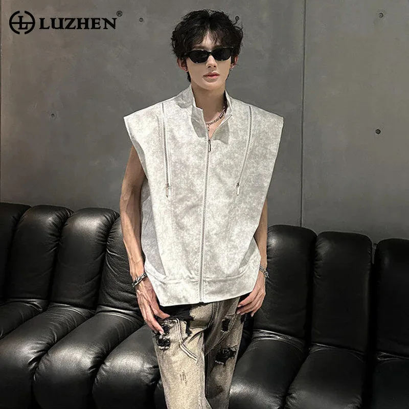 

LUZHEN Personalized Zipper Decorate Tie-dyed Textured Sleeveless Vest Shirts Men's 2025 Summer Street Trendy Tank Tops JY3017