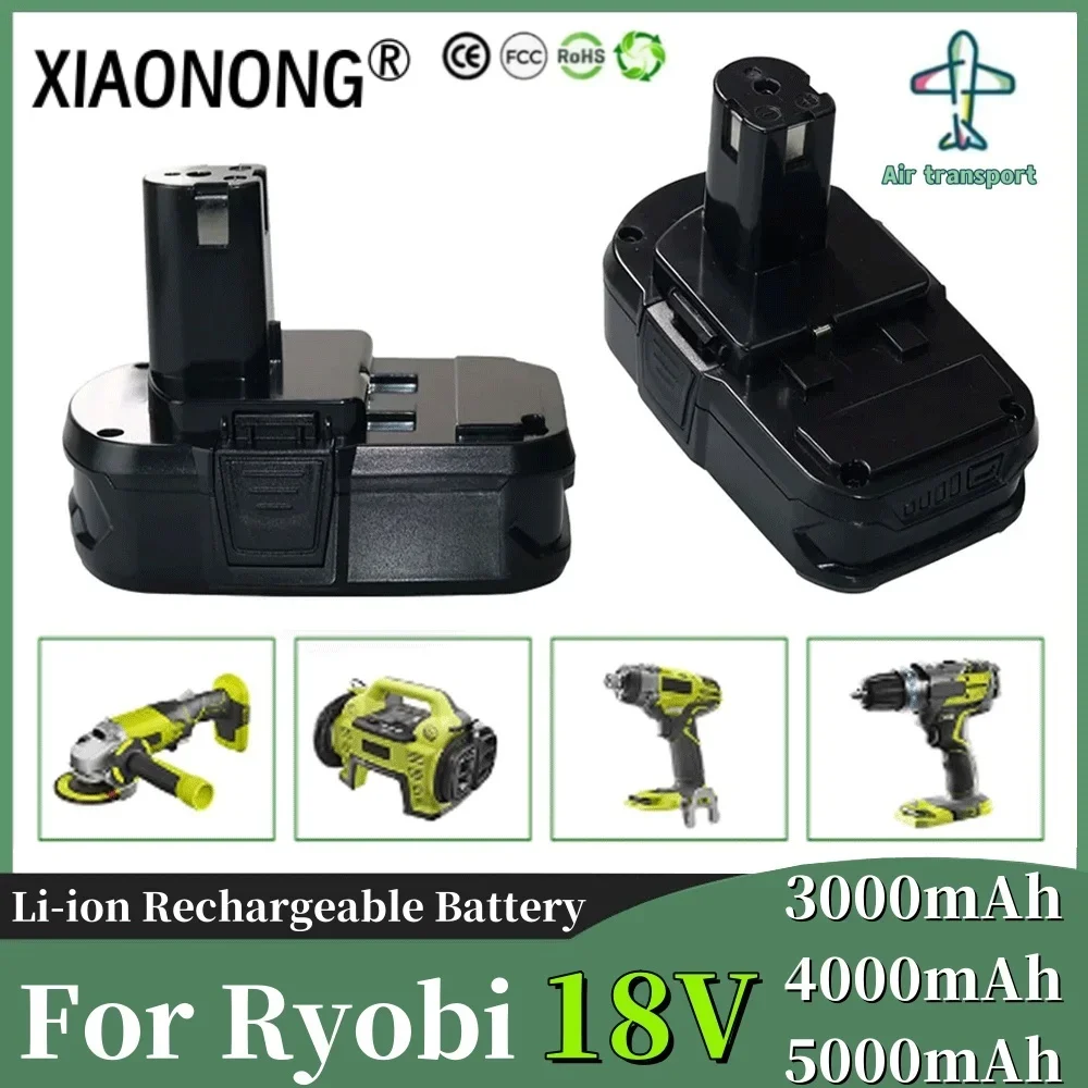 

18V 3.0/4.0/5.0Ah For Ryobi RB18L50 Lithium-ion Replacement Battery for Ryobi RB18L25 RB18L15 P108 P102 P103 with LED+18V Charge