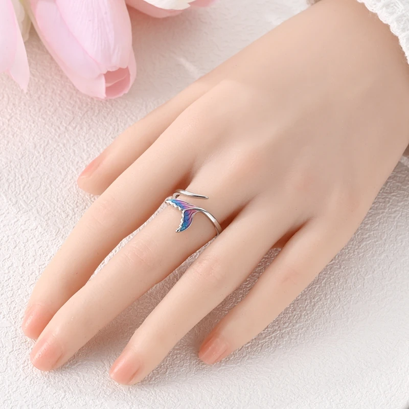 Verstellbare Ringe aus 925er-Sterlingsilber, Meerjungfrau, Flügel, Drache, Sonnenblume, Tulpe, offene Ringe für Frauen, weiblich, origineller Verlobungsschmuck – Detail 27