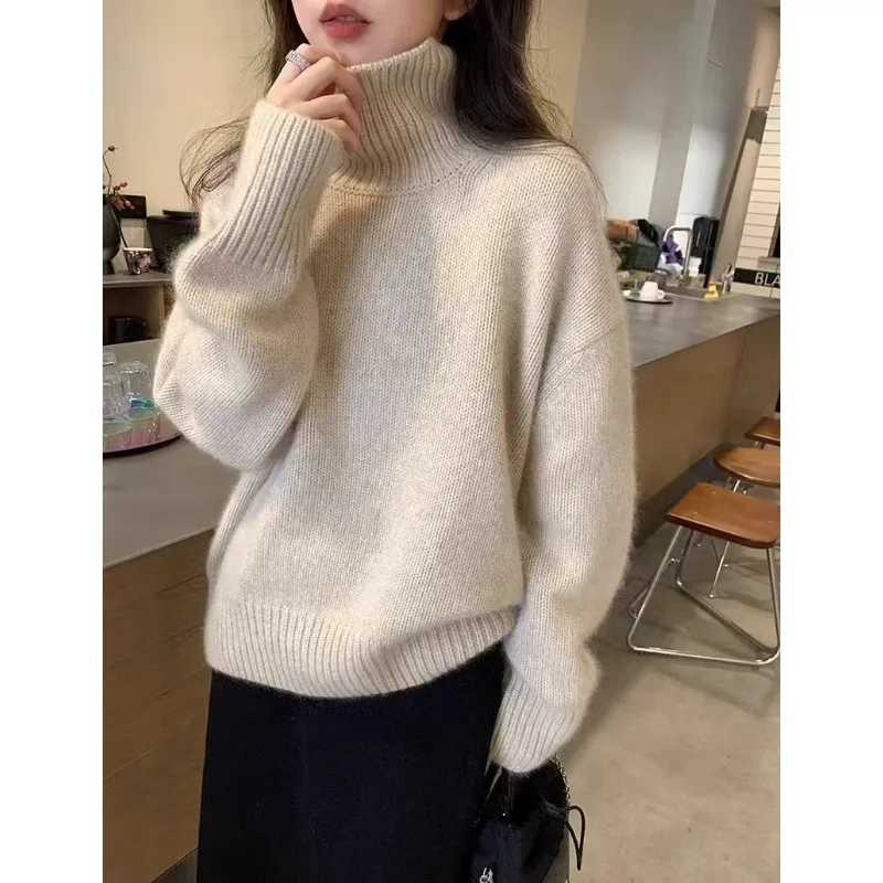 High Quality Wool Sweater Women Turtleneck Fashion Knit Pullover Soft Comfort Loose Casual Warm Top Autumn Winter Knitwear 2024